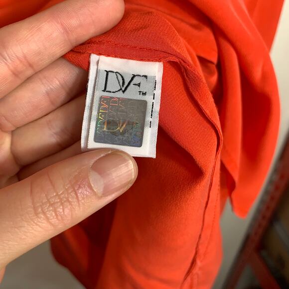 Diane von Furstenberg Orange Silk Long Sleeve Shirt Size 10 - Picture 5 of 12